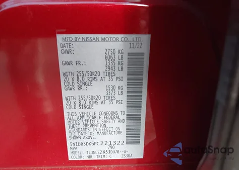 2023 Nissan Pathfinder Platinum 4Wd from USA, damaged, VIN 5N1DR3DK6PC221322